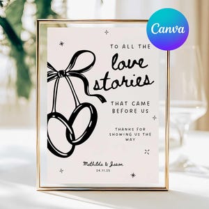 To All The Love Stories That Came Before Us Sign, Generations of Love Sign Template, Whimsical Modern Wedding Table Sign Template Edit Canva