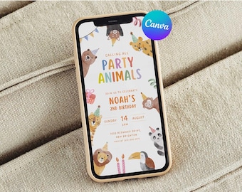 Party Animals Birthday Digital Mobile Invite, Calling All Party Animals Invitation Template, Editable in Canva (Digital Download)