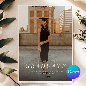 Modèle modifiable de faire-part de remise des diplômes, carte de remise des diplômes Canva, faire-part de remise des diplômes imprimable, faire-part promotion 2025