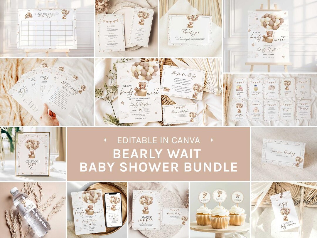 Gender Neutral We Can Bearly Wait Boho Teddy Bear Baby Shower Bundle ...