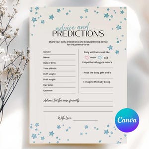 Conseils et prédictions Carte de baby shower, Carte de prédictions de bébé, Conseils de bébé et jeu de prédictions, Idées de baby shower, Souhaits pour les parents