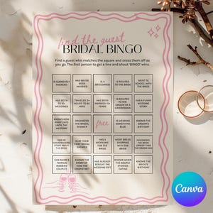 Find the Guest Bingo, Bridal Shower Bingo, Wedding Bingo, Bridal Shower Game, Hen Party Game, Bachelorette Party Ideas, Edit on Canva