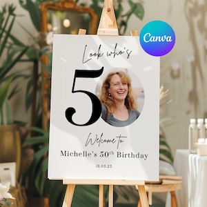 50th Birthday Welcome Sign, Look Who’s 50 Party Welcome Sign, 50th Birthday Photo Sign, Fiftieth Birthday Welcome Sign Template, Editable