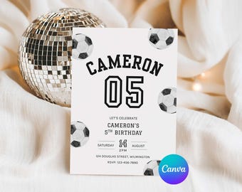 Soccer 5th Birthday Invitation, Editable Sports Party Invite Canva Template, Kids Football Birthday, Digital Download