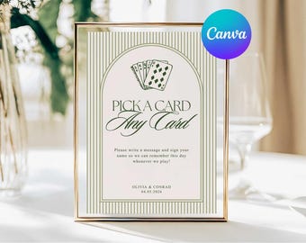Old Money Playing Card Guest Book Sign, Pick a Card Guestbook Wedding Table Sign, Striped Luxury Wedding Guestbook Sign,  Edit Canva