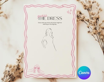 Guess the Dress Bridal Shower Game, Draw the Dress Hen Party Game, Minimalist Retro Bridal Shower Game, Guess the Dress Template, Canva