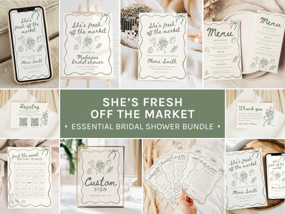Fresh Off The Market Bridal Shower Essentials Bundle, Farmers Market Theme, Flower Market Bachelorette Games, Editable in Canva