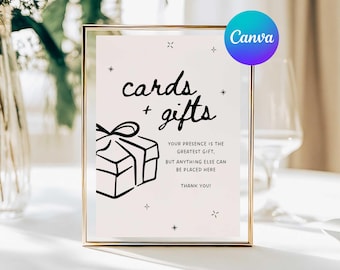Whimsical Wedding Cards and Gifts Sign Template: Handdrawn Canva Design (5x7 and 8x10 Digital Download)