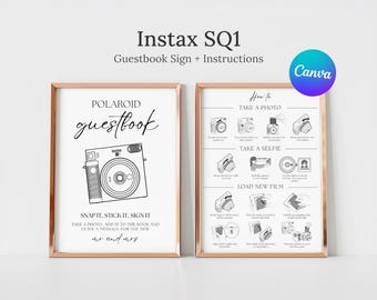 Instax SQ1 Polaroid Guestbook Instax Sign, Instax Instax Square SQ1 Instructions Sign, Photo Guestbook Instructions, How to Load New Film