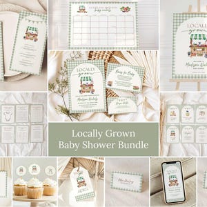 Complete Locally Grown Baby Shower Bundle, Farmers Market Baby Shower Bundle Set, Locally Grown Shower Games & Signs, Homegrown Invite Set