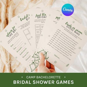Camp Bachelorette Bridal Shower Games Bundle, Camping Outdoor Theme Bachelorette Activities, Glamping Party Games, Editable in Canva