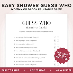 Guess Who Mommy or Daddy Baby Shower Game (PDF download)