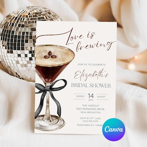 Espresso Martini Bridal Shower Invitation Template: Love is Brewing Theme (Digital Download, Editable Canva)