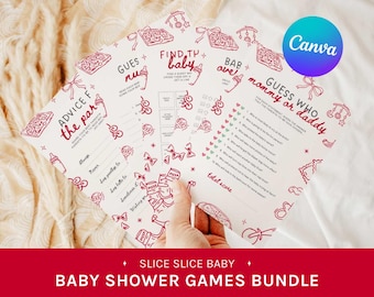 Slice Slice Baby Shower Games Bundle, Italian Pizza Theme Templates, Printable Games, Editable in Canva