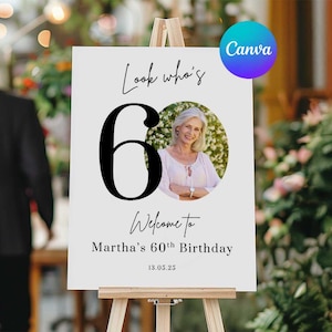 60th Birthday Welcome Sign, Look Who’s 60 Party Welcome Sign, 60th Birthday Photo Sign, Sixtieth Birthday Welcome Sign Template, Editable