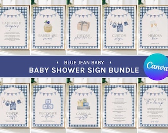 Blue Jean Baby Shower Signs: Rustic Denim Theme (Edit in Canva, Digital Download)
