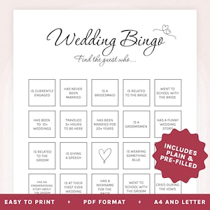 Bingo para encontrar invitados en la boda, juego de fiesta, bingo para bodas, bingo para novias, juego de boda, juego de matrimonio, juego para novios, PDF imprimible