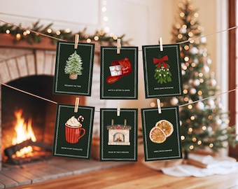 40 Editable Christmas Advent Activity Cards, Christmas Bucket List Cards, Printable Green Kids Advent Activity Cards, Canva Template