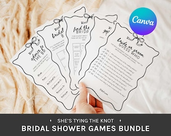 She's Tying the Knot Bridal Shower Games Bundle, Whimsical Bow Theme Bachelorette Activities, Printable Games, Editable in Canva