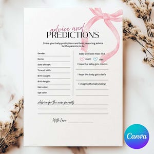 Conseils et prédictions Carte de baby shower, Carte de prédictions de bébé, Conseils de bébé et jeu de prédictions, Idées de baby shower, Souhaits pour les parents