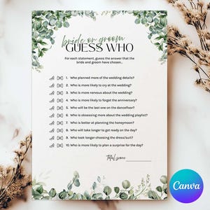 Guess Who Bride or Groom Game Bridal Shower Game, Bride or Groom Wedding Game, Wedding Shower Game, Guess Who, Edit on Canva