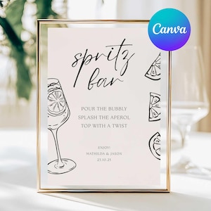 Spritz Bar Sign Template, Italian Aperol Spritz Station Sign, Love at First Spritz Sign, Limoncello Spritz, Hugo Spritz Bar Sign, Edit Canva