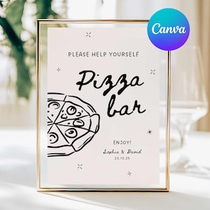 Pizza Bar Wedding Sign Template, Custom Pizza Table Sign, Whimsical Modern Pizza Bar Menu Sign, That&#39;s Amore Pizza Station Sign, Edit Canva 