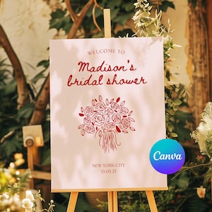 Modèle de plaque de bienvenue élégante pour la douche nuptiale : modifiable sur Canva (téléchargement numérique)