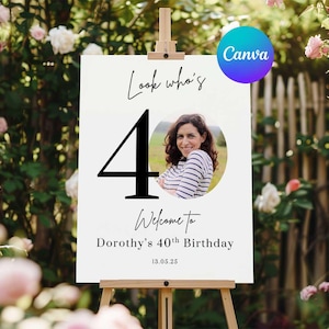 40th Birthday Welcome Sign, Look Who’s 40 Party Welcome Sign, 40th Birthday Photo Sign, Fortieth Birthday Welcome Sign Template, Editable