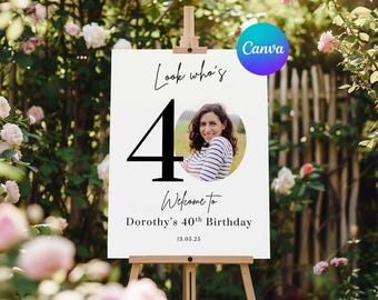 40th Birthday Welcome Sign Template: Editable Party Photo Entrance Sign (Digital Download)