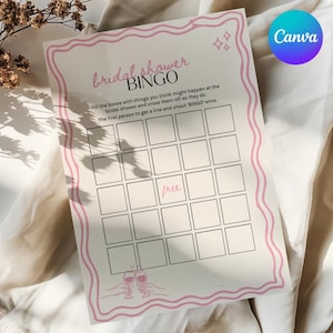Plantilla de bingo para despedida de soltera, bingo para bodas, juego de mesa para despedidas de soltera, juego de mesa para despedidas de soltera, tarjetas de bingo para despedidas de soltera, editar en Canva