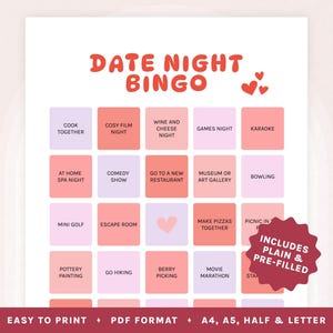Bingokaarten voor date-avond, Bingospel voor stellen, Date-avondspel, Relatiebingo, Activiteiten voor stellen, Unieke romantische avonden, Datingbingo