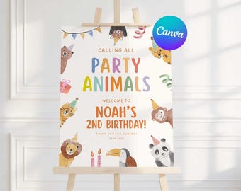 Letrero de bienvenida de cumpleaños para fiesteros, letrero editable "Llamando a todos los fiesteros", editable en Canva (descarga digital)