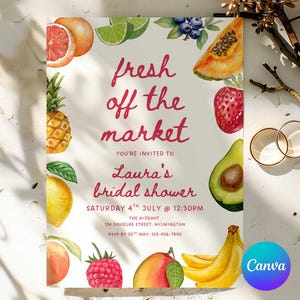Farmers Market Bridal Shower Invitation: Veggie Theme, Editable Canva (Digital Download)