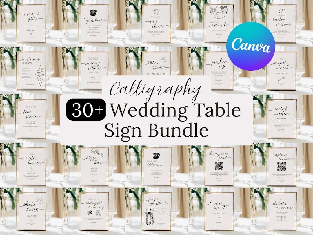 Elegant Wedding Table Sign Bundle, Editable Minimalist Reception Table ...