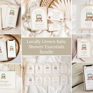 Locally Grown Baby Shower Bundle, Farmer&#39;s Market Baby Shower Bundle Set, Locally Grown Shower Games & Signs, Homegrown Invite Essential Set