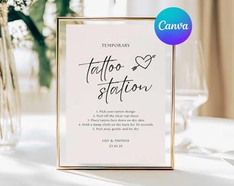 Letrero de boda para Tattoo Station, letrero temporal para Tattoo Station, letrero minimalista moderno para Tattoo Bar, editable en Canva (12,7 x 18,8 cm y 20,3 x 25,4 cm).