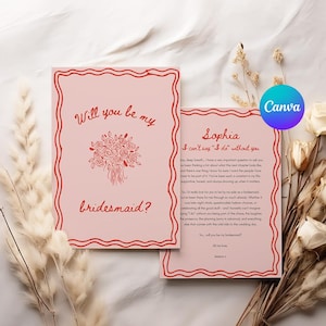 Modelo de cartão de pedido de casamento editável, cartão de madrinha, você quer ser minha madrinha, pedido de casamento desenhado à mão, editável no Canva