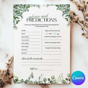 Conseils et prédictions Carte de baby shower, Carte de prédictions de bébé, Conseils de bébé et jeu de prédictions, Idées de baby shower, Souhaits pour les parents