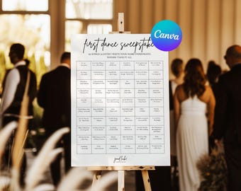 Modello per il concorso a premi "Primo ballo", gioco musicale per il ricevimento di nozze, modello Canva modificabile
