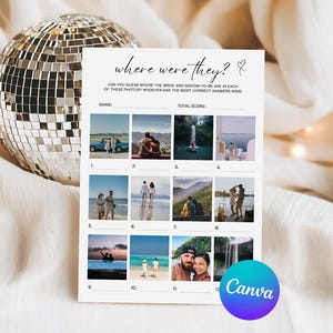 Var var de? Möhippa, bröllopsspel, gissningsspel för foton, redigerbar Canva-mall