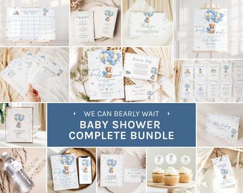 We Can Bearly Wait Boho Teddy Bear Baby Shower Bundle: Invitation, Signs, Games Templates