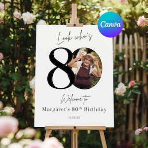 Elegant 80th Birthday Welcome Sign Template: Editable Party Decor (Digital Download, Multiple Sizes Available)