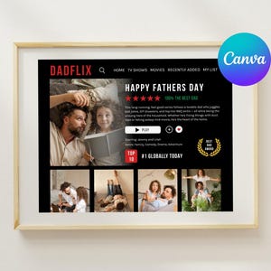 Plantilla de impresión editable de Dadflix, regalo de Dadflix para el Día del Padre, impresión de Feliz Día del Padre, plantilla de Dadflix, póster de película para papá, edita en Canva