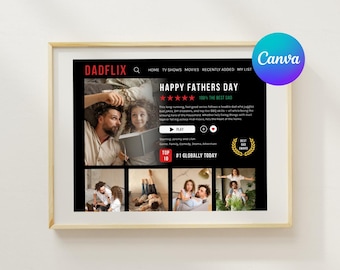 Dadflix Editable Print Template, Father’s Day Dadflix Gift, Happy Father’s Day Print, Dadflix Template, Movie Poster Dad Gift, Edit in Canva