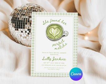 She's Found Her Perfect Matcha Bridal Shower Invite, Found Her Perfect Matcha Invitation Template, Green Bridal Shower Invite, Edit Canva