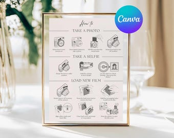 Polaroid Guestbook Instax Sign, Instax SQ1 Instructions Sign, Photo Guestbook Instructions, How to Load New Film SQ1, How to Take Photo Sign