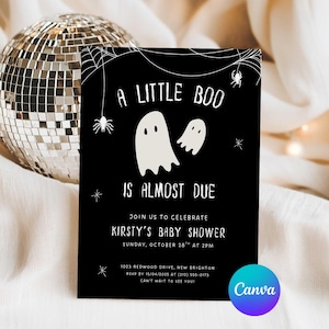 A Little Boo is Almost Due Baby Shower Invitation, Ghost Halloween Baby Shower Invite, Halloween Baby Shower Invite, Editable in Canva