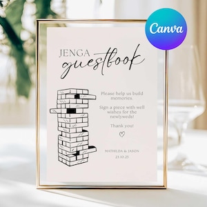 Jenga Guestbook Wedding Sign, Wedding Building Blocks Sign, Jenga Guestbook Sign, Wishes for Newlyweds, Build Memories Sign, Edit Canva