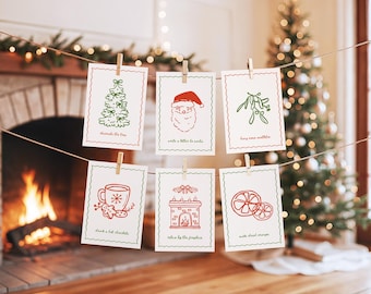 40 Editable Christmas Advent Activity Cards, Whimsical Christmas Bucket List Cards, Printable Kids Advent Activity Cards, Canva Template